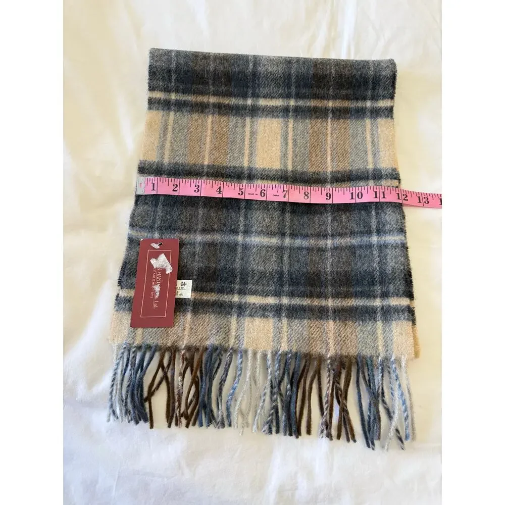 John Hanly & Co. Ltd | Unisex Beige Black Lambswool Plaid Scarf | Ireland NWT
